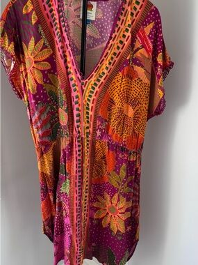 FARM Rio Purple Pink Orange Floral V-Neck Tunic